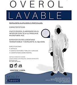 Overol Lavable con capucha uso Medico e Industrial UNI TALLA